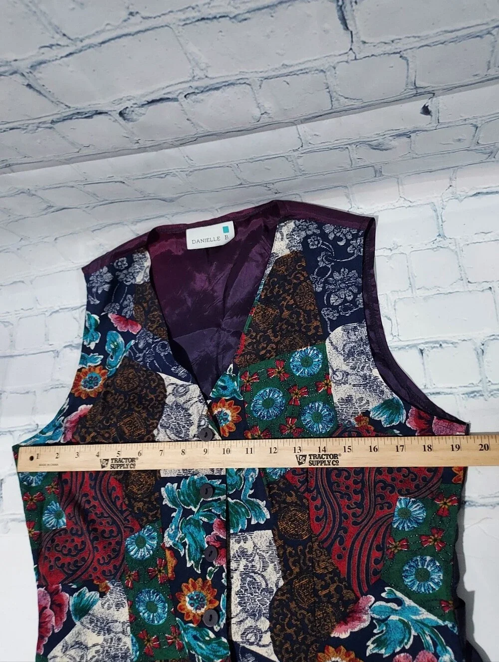 Vintage Women's Vest S Patchwork Funky 90's Teacher Academia Satin Back Folk Art